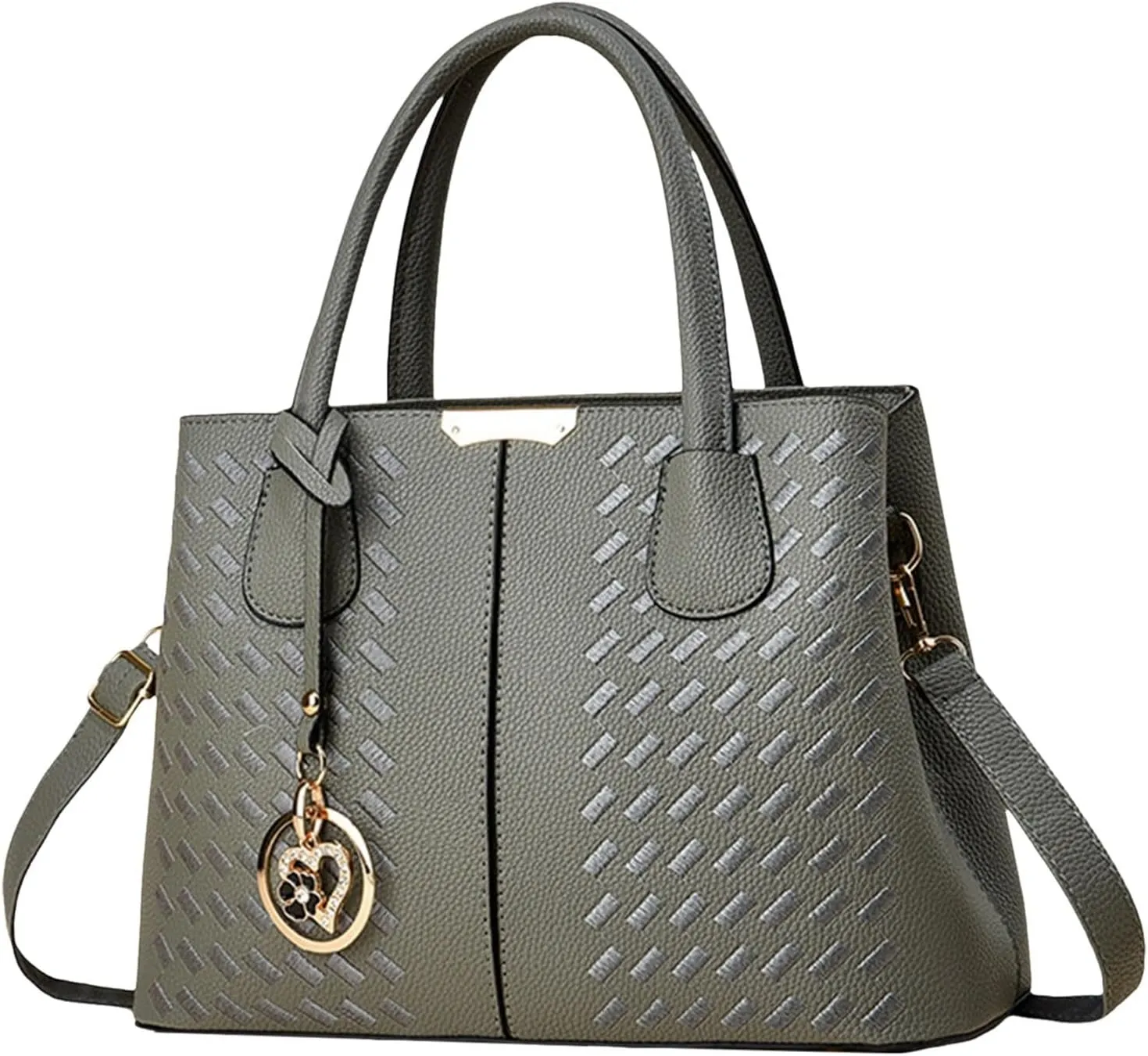 New Fashionable Casual Handbag Soft Leather Embroidery Bag Women Computer Bags for (Grey, One Size)