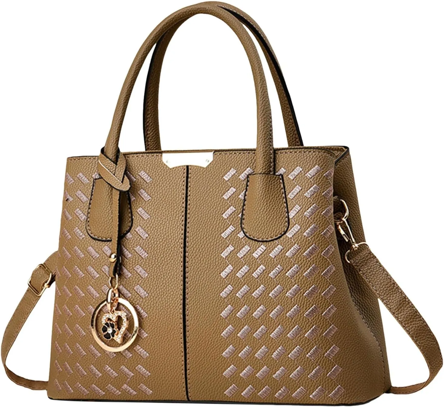 New Fashionable Casual Handbag Soft Leather Embroidery Bag Women Computer Bags for (Khaki, One Size)