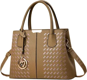 New Fashionable Casual Handbag Soft Leather Embroidery Bag Women Computer Bags for (Khaki, One Size)