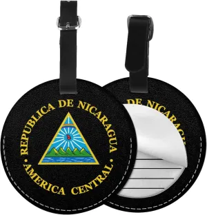 Nicaragua National Emblem Round Leather Luggage Tags for Travel Bags Backpacks Handbags,3.7in