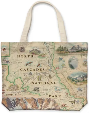 North Cascades National Park Map Canvas Tote Bag with Handles, Cloth Grocery Shopping Bag, Reusable & Eco-friendly Bag, 100% Cotton, Washable, 18 wide x 15 tall