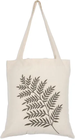 NOVICA Artisan Hand Embroidered Cotton Shoulder Bag Sage Fern Pattern from India Handbags Ivory Green Shopping Tote Leaf Tree Embellished ' Ferny Frond in Sage'