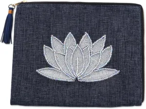 NOVICA Artisan Handmade Leatheraccented Glass Beaded Jute Coin Purse Floral Embellished Midnight from Java Natural Fiber Handbags Blue Silver Tone Purses Clutches Embroidered Indonesia ' God' S Grace