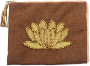NOVICA Artisan Handmade Leatheraccented Glass Beaded Jute Coin Purse Floral Embellished Tan from Java Natural Fiber Handbags Gold Tone Brown Purses Embroidered Indonesia ' God' S Grace in Tan'