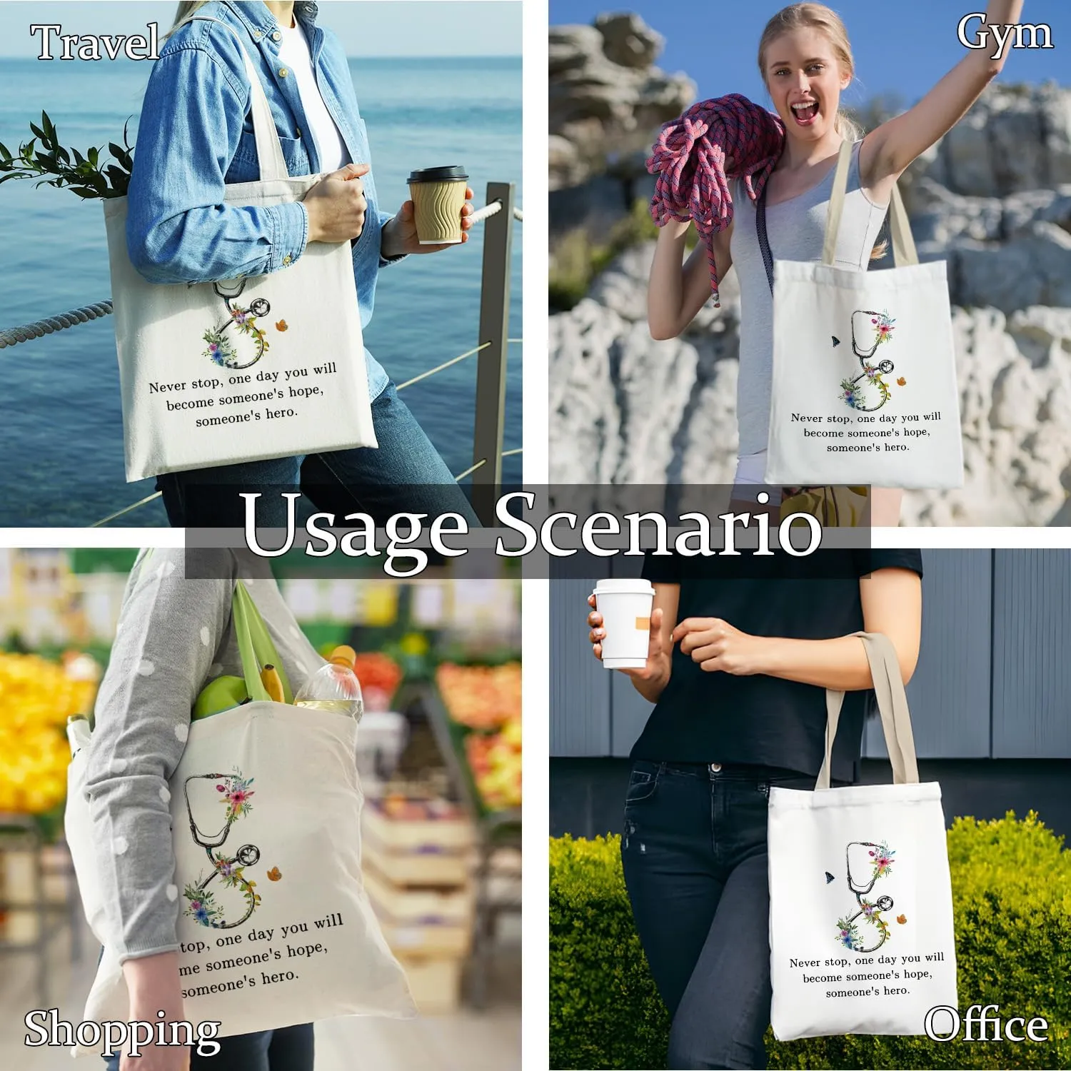 Nurse Tote Bag, Nursing Canvas Tote Bags for Women, Nurses Week Day Appreciation Gifts, Reusable Grocery Shopping Bags