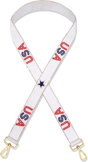 NVENF Beaded 4th of July Purse Strap USA Purse Strap Replacement Red White and Blue Patriotic Crossbody Shoulder Bag Straps 4th of July Outfits (Style A)