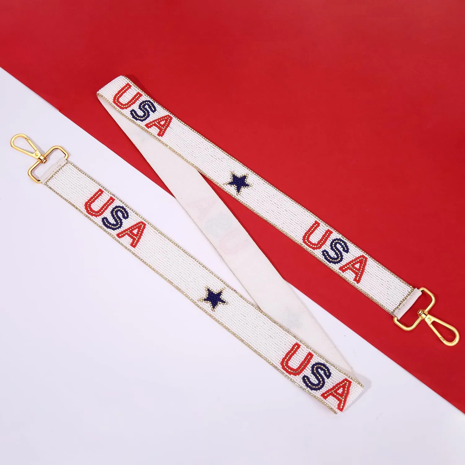 NVENF Beaded 4th of July Purse Strap USA Purse Strap Replacement Red White and Blue Patriotic Crossbody Shoulder Bag Straps 4th of July Outfits (Style A)