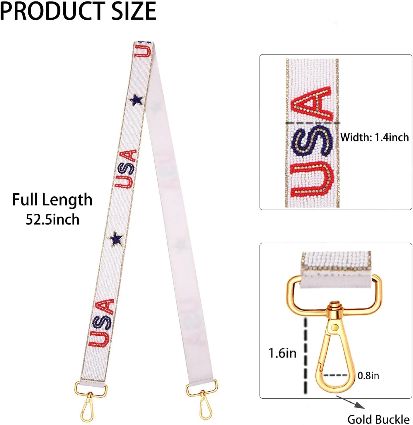 NVENF Beaded 4th of July Purse Strap USA Purse Strap Replacement Red White and Blue Patriotic Crossbody Shoulder Bag Straps 4th of July Outfits (Style A)