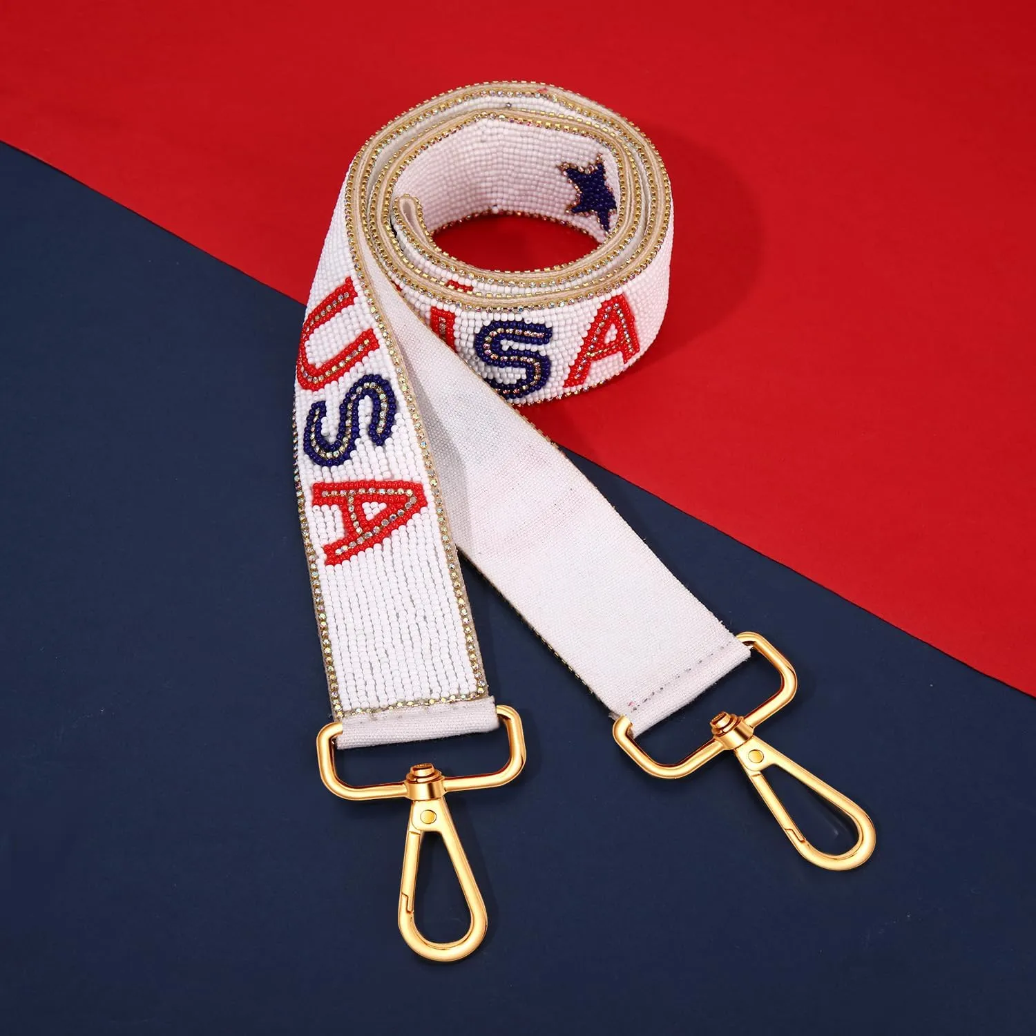 NVENF Beaded 4th of July Purse Strap USA Purse Strap Replacement Red White and Blue Patriotic Crossbody Shoulder Bag Straps 4th of July Outfits (Style A)