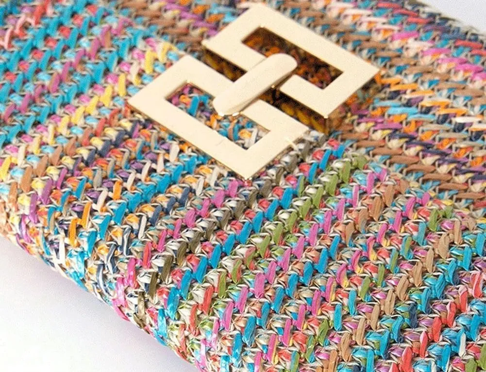 Obosoyo Summer Straw Clutch Purses for Women Boho Woven Beach Bag Envelope Wallet Flap Handbags Cell Phone Evening Purse