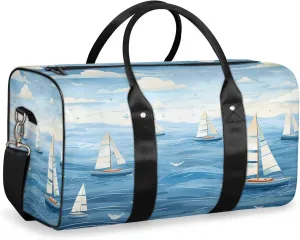Ocean Sailboat Travel Duffle Bag, Sports Gym Bags for Women Men, Carry On Weekender Overnight Workout Airplane Trips Bag