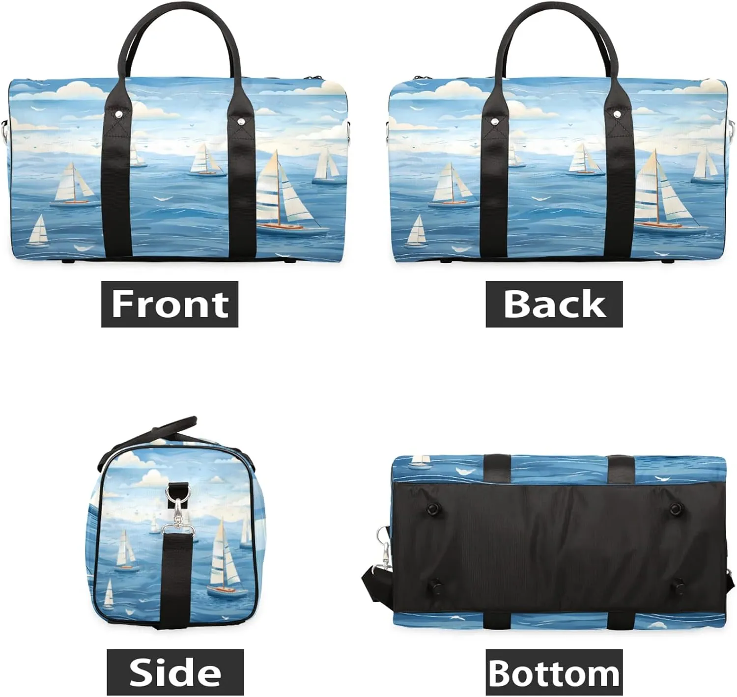 Ocean Sailboat Travel Duffle Bag, Sports Gym Bags for Women Men, Carry On Weekender Overnight Workout Airplane Trips Bag