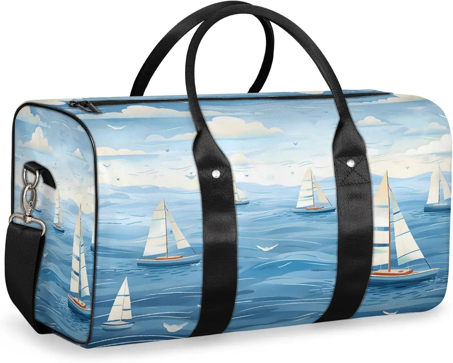 Ocean Sailboat Travel Duffle Bag, Sports Gym Bags for Women Men, Carry On Weekender Overnight Workout Airplane Trips Bag