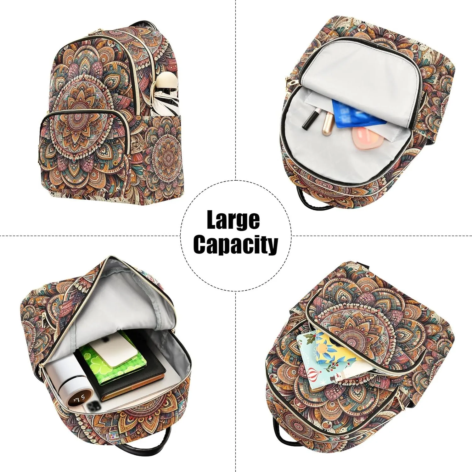 ODAWA Bohemian Texture Quilted Backpack for Women Trendy Backpack Travel Purse