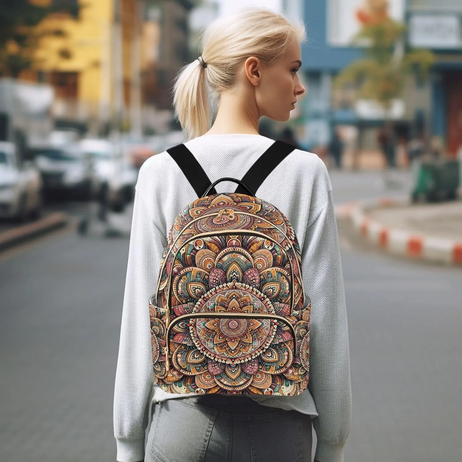 ODAWA Bohemian Texture Quilted Backpack for Women Trendy Backpack Travel Purse