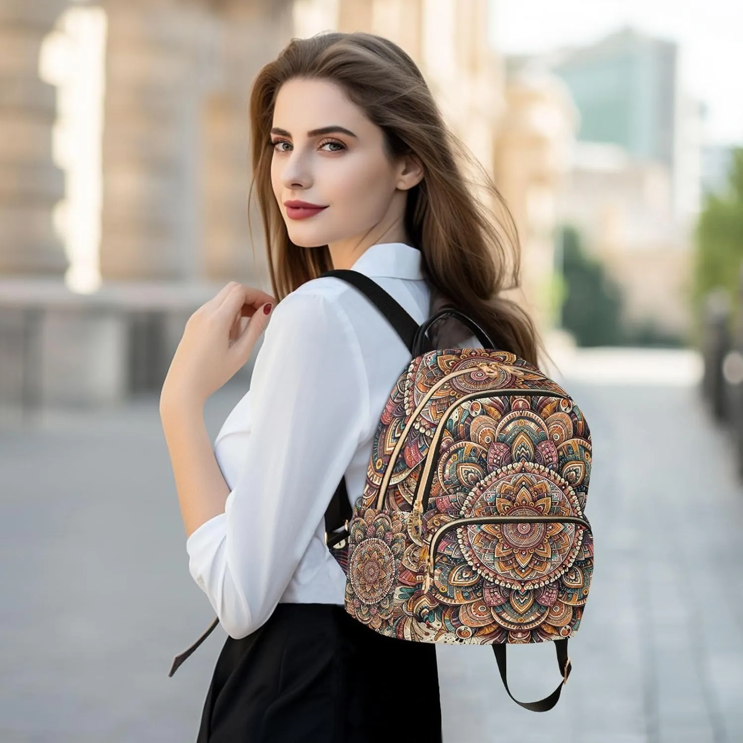 ODAWA Bohemian Texture Quilted Backpack for Women Trendy Backpack Travel Purse