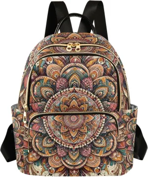 ODAWA Bohemian Texture Quilted Backpack for Women Trendy Backpack Travel Purse