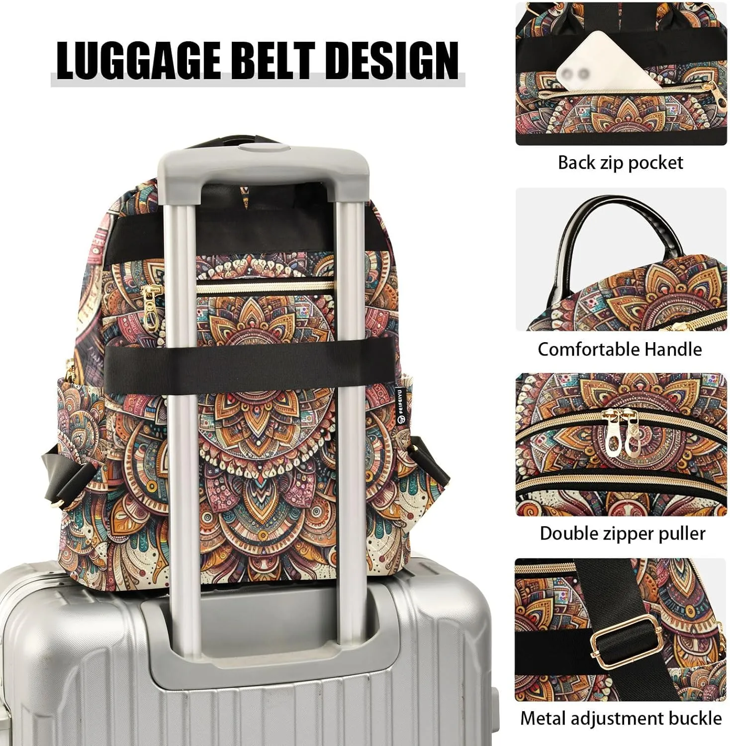 ODAWA Bohemian Texture Quilted Backpack for Women Trendy Backpack Travel Purse