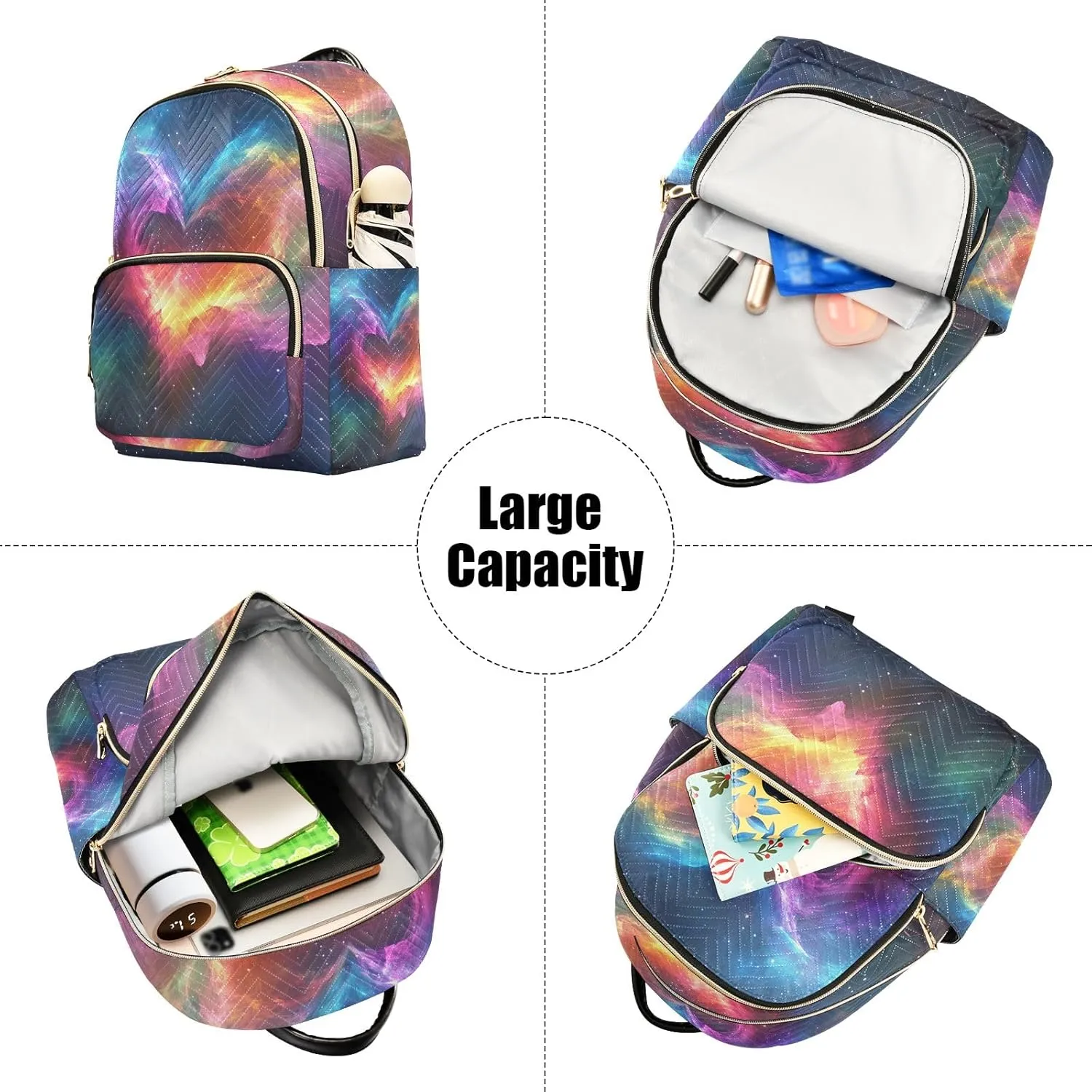 ODAWA Colorful Nebula Quilted Backpack Purse for Women Backpack Purse Women Travel Backpack Purse