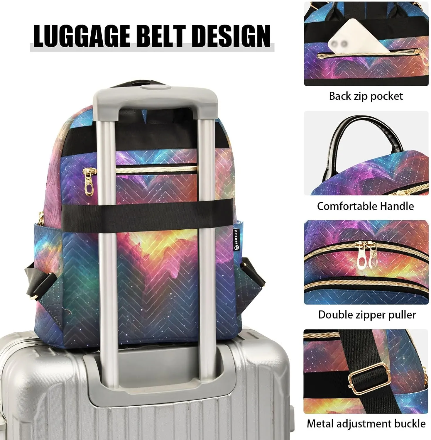 ODAWA Colorful Nebula Quilted Backpack Purse for Women Backpack Purse Women Travel Backpack Purse