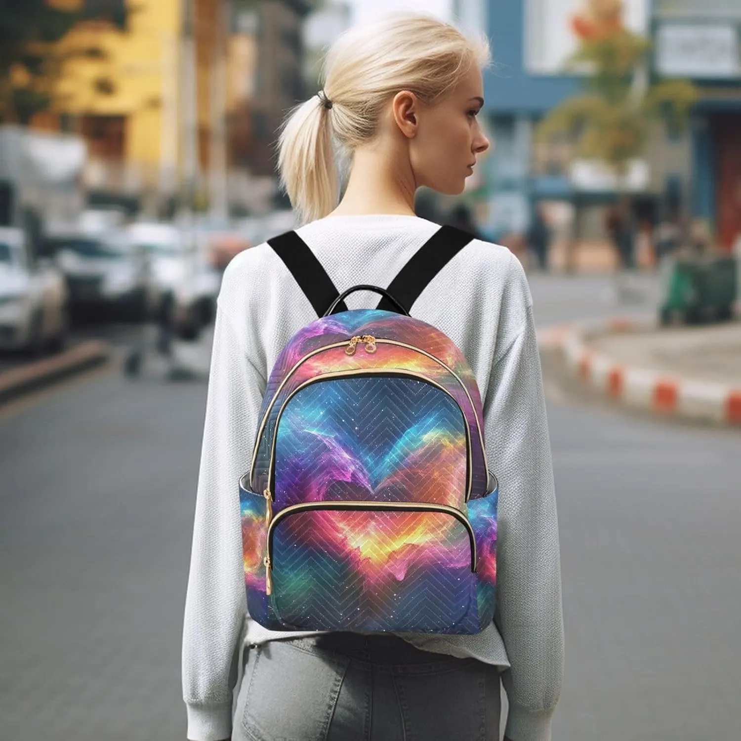 ODAWA Colorful Nebula Quilted Backpack Purse for Women Backpack Purse Women Travel Backpack Purse