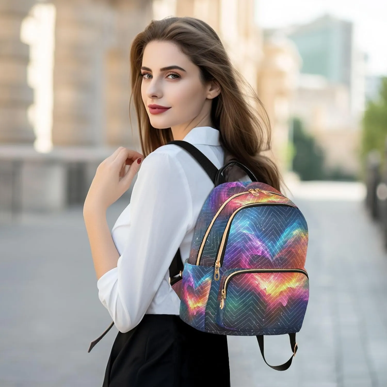 ODAWA Colorful Nebula Quilted Backpack Purse for Women Backpack Purse Women Travel Backpack Purse