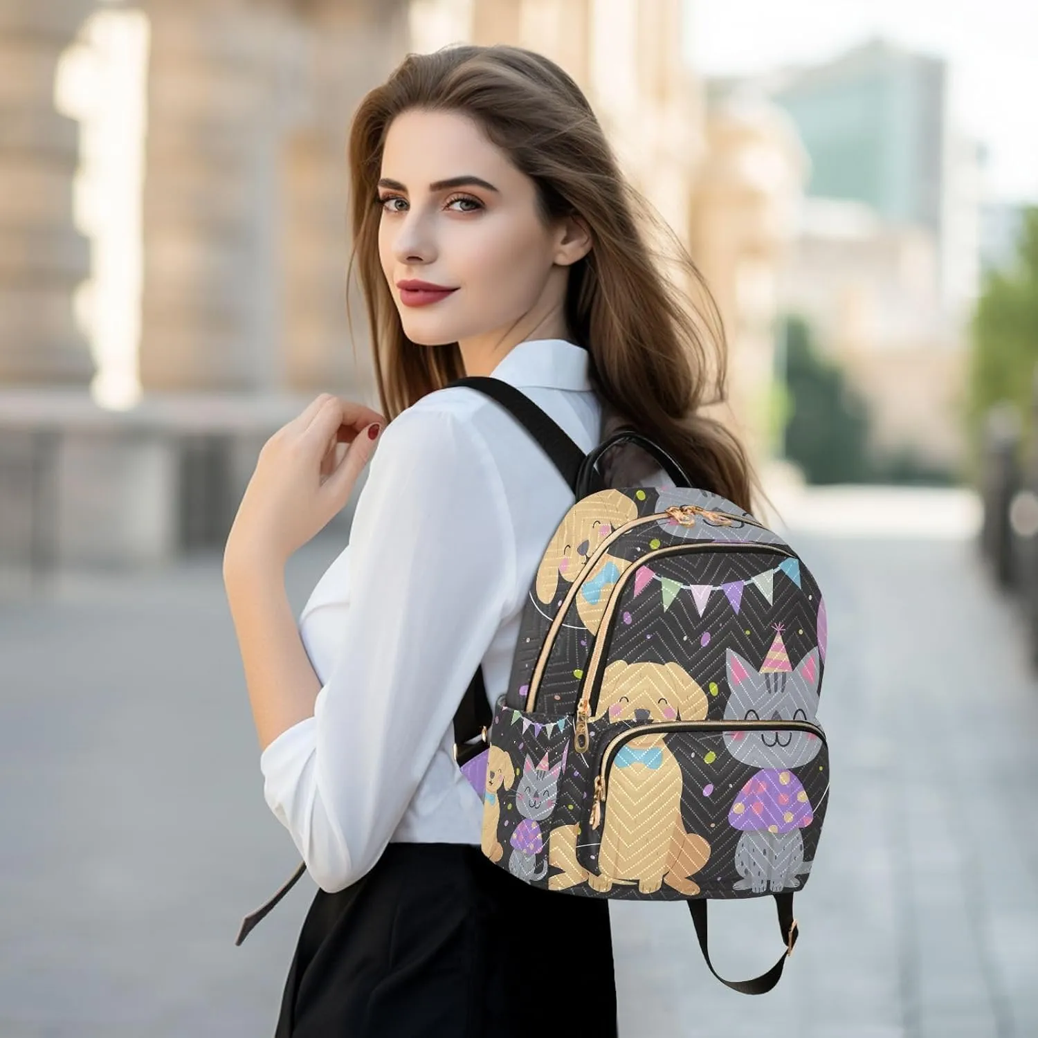 ODAWA Cute Pet Dog Cat Party Daypack Travel Backpack Quilted Backpack Purse for Women