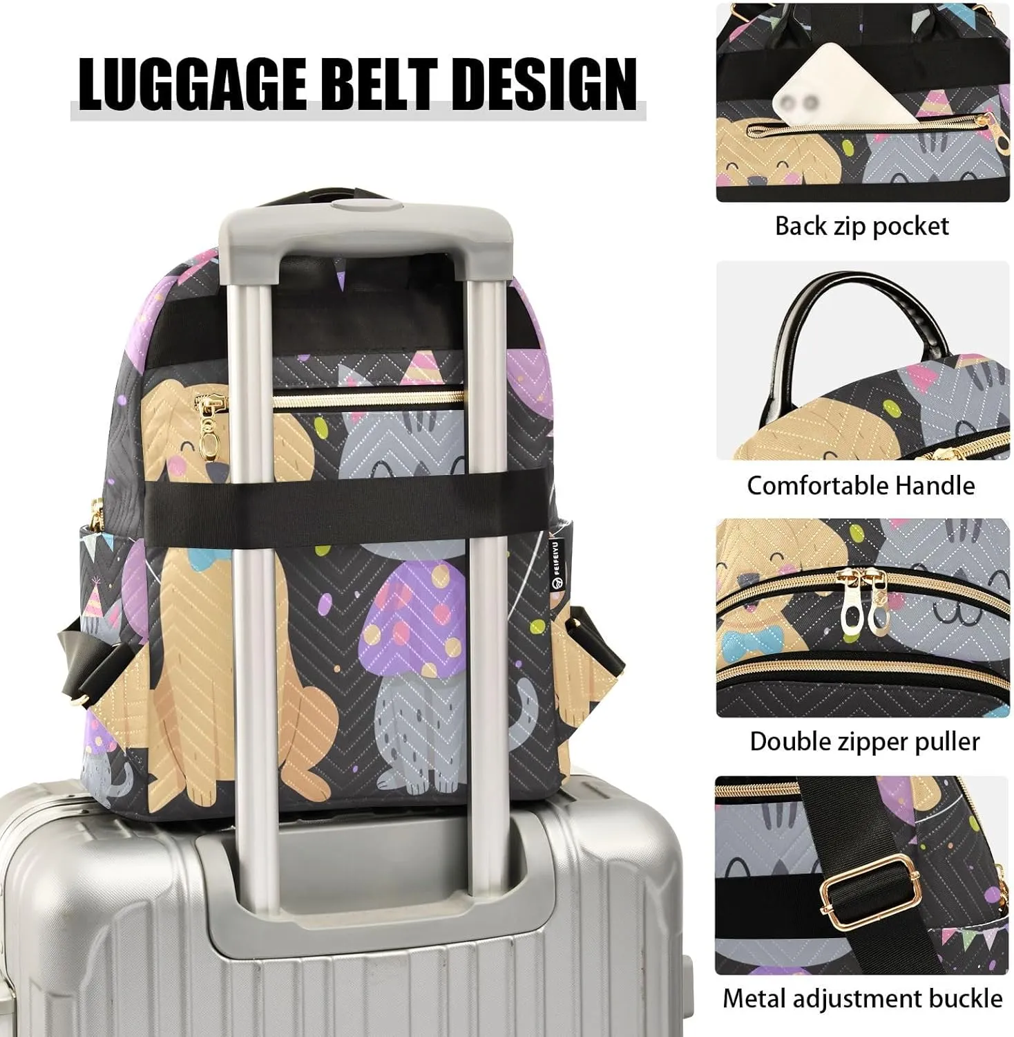 ODAWA Cute Pet Dog Cat Party Daypack Travel Backpack Quilted Backpack Purse for Women