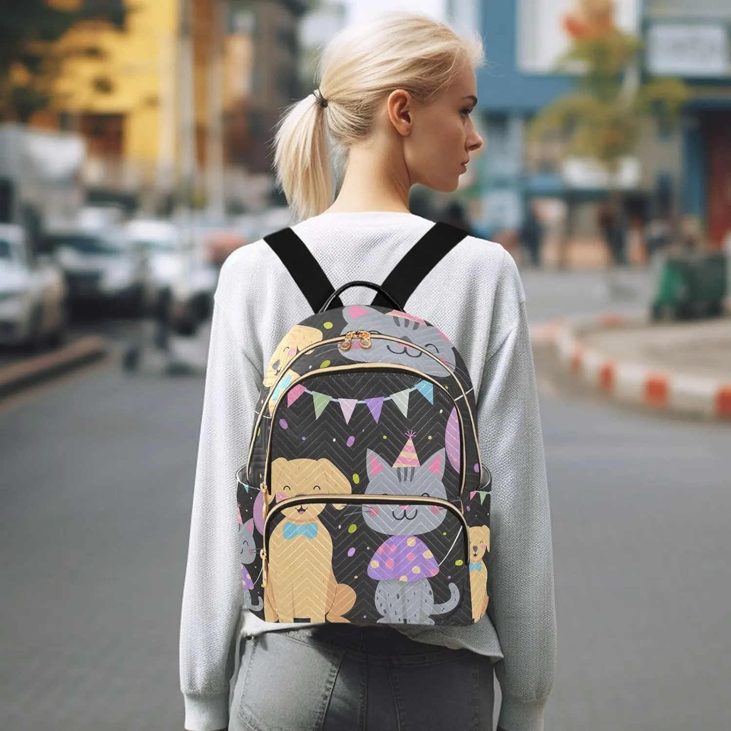 ODAWA Cute Pet Dog Cat Party Daypack Travel Backpack Quilted Backpack Purse for Women