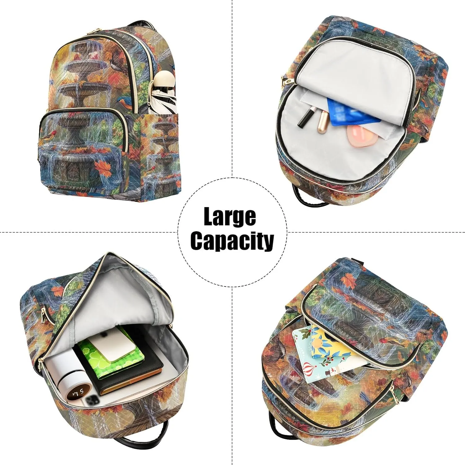 ODAWA Fall Season Water Fountain Daypack Travel Backpack Quilted Backpack Purse for Women