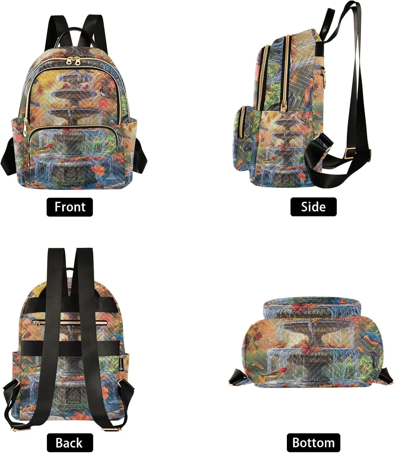 ODAWA Fall Season Water Fountain Daypack Travel Backpack Quilted Backpack Purse for Women