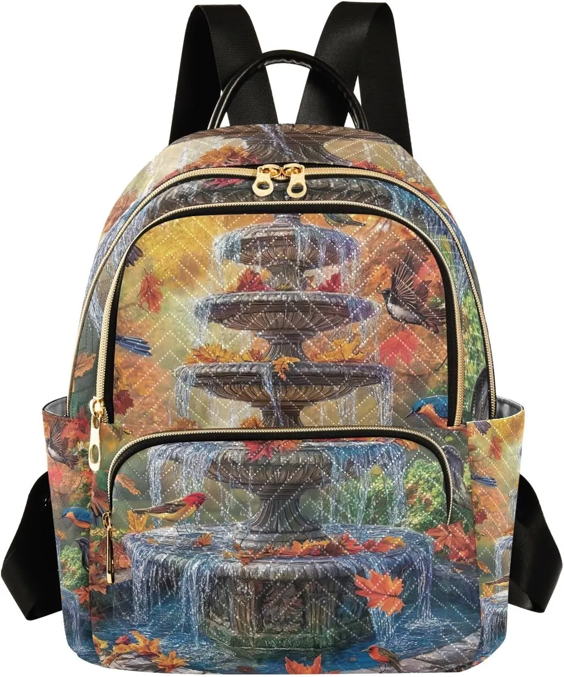 ODAWA Fall Season Water Fountain Daypack Travel Backpack Quilted Backpack Purse for Women