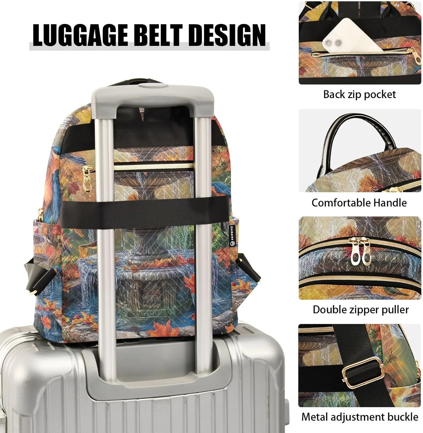 ODAWA Fall Season Water Fountain Daypack Travel Backpack Quilted Backpack Purse for Women