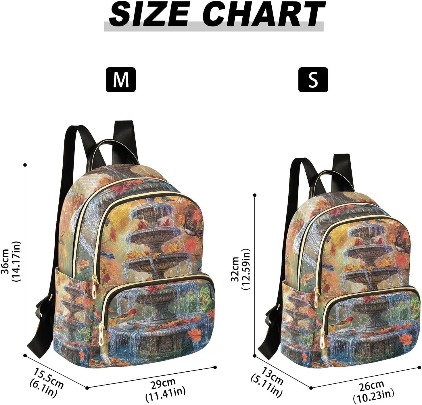 ODAWA Fall Season Water Fountain Daypack Travel Backpack Quilted Backpack Purse for Women