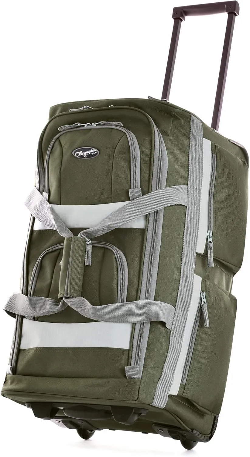 Olympia U.S.A. 22 inch Carry On 8 Pockets Wheeled Rolling Duffel Bag Water Resistant Luggage Lightweight Travel Suitcase with Retractable Handle
