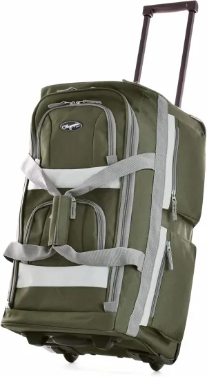 Olympia U.S.A. 22 inch Carry On 8 Pockets Wheeled Rolling Duffel Bag Water Resistant Luggage Lightweight Travel Suitcase with Retractable Handle