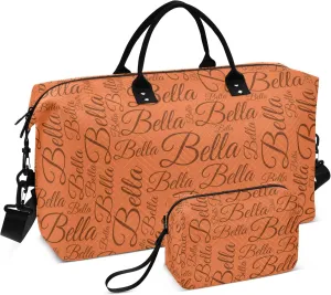 Orange Custom Name Travel Duffel Bag with Toiletry Bag Personalized Weekender Bag for Travel Business Sports Large Carry On Overnight Bag for Women & Men