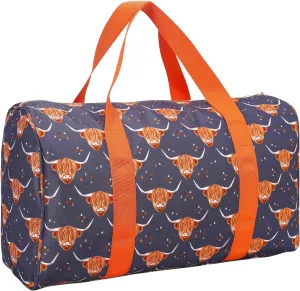 Orange highland cow print travel bags
