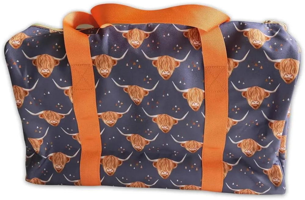 Orange highland cow print travel bags