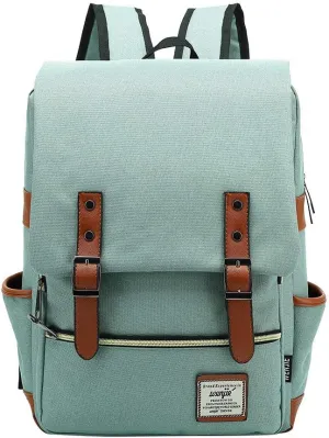Outdoor Men 14''16'' Retro Canvas Women Fashion Backpack Travel Rolling Backpack for Women Laptop (Green, 14寸)