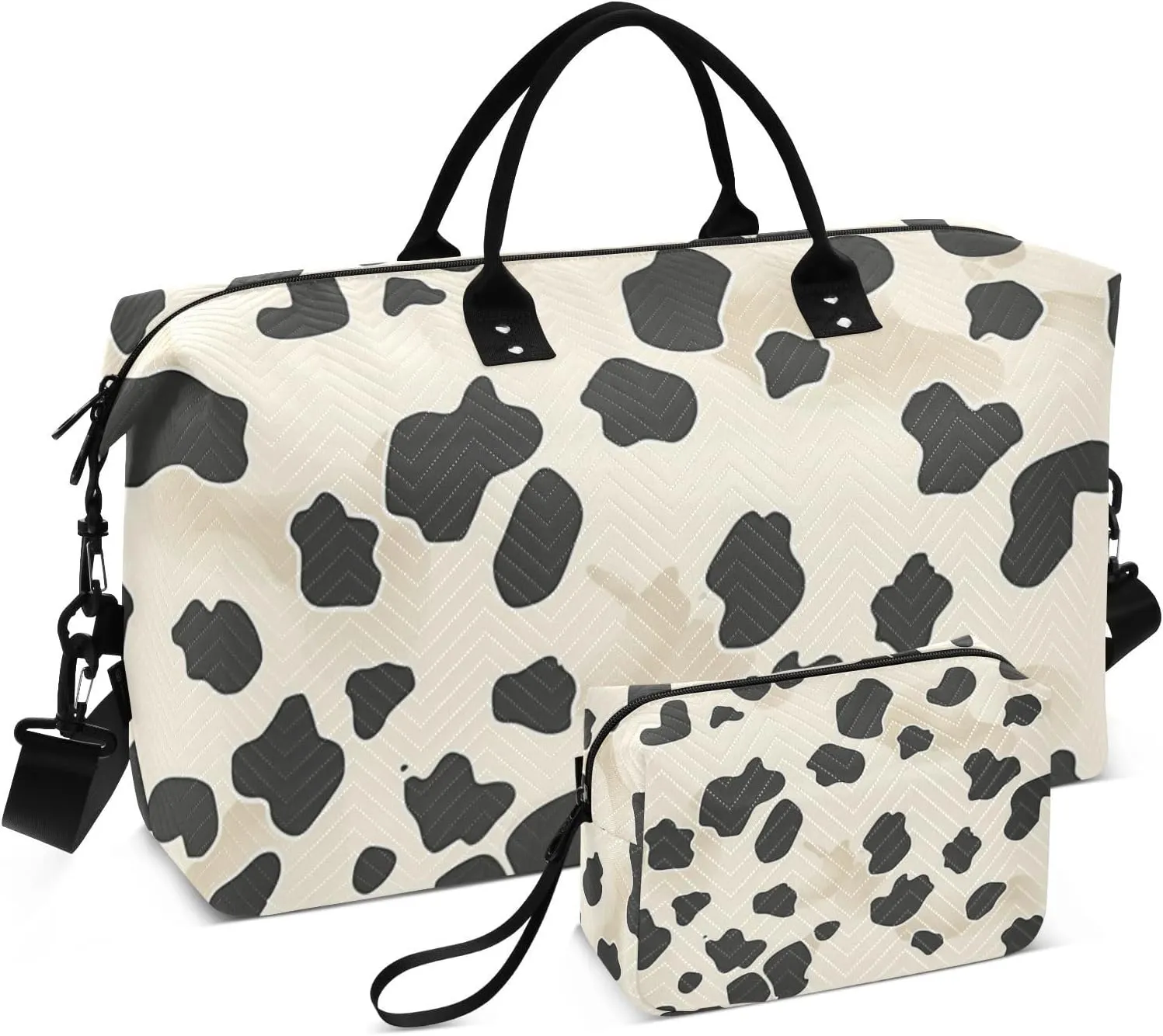 Overnight Travel Duffel Bag Travel Overnight Carry on Bag Sports Gym Tote Bag with Adjustable Strap for Trekking 2 Pcs Set Cow Footprint Design