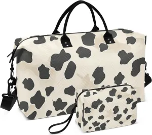 Overnight Travel Duffel Bag Travel Overnight Carry on Bag Sports Gym Tote Bag with Adjustable Strap for Trekking 2 Pcs Set Cow Footprint Design