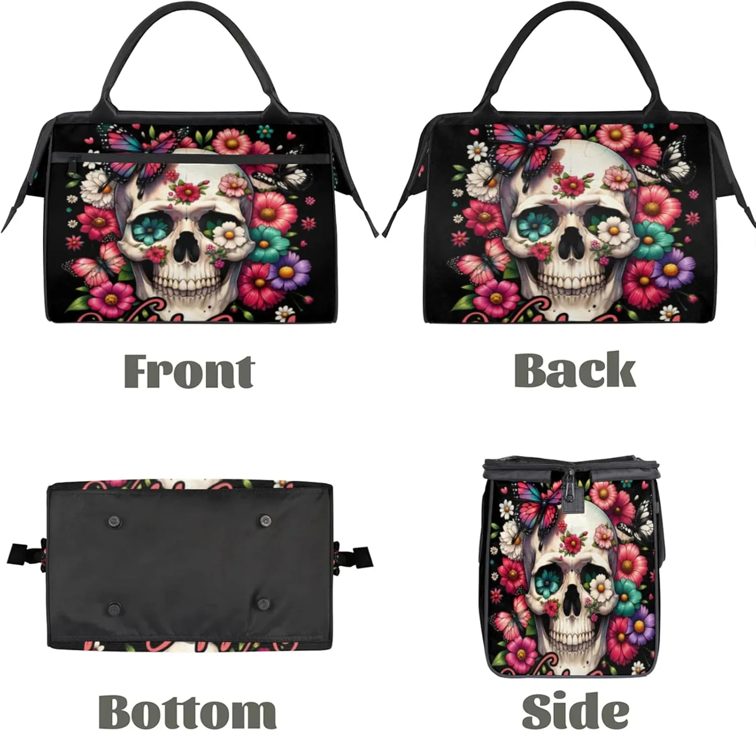 Overnight Weekender Bag for Women Men Halloween Gothic Skeleton Skull Waterproof Carry On Travel Duffel Bags with Zipper Lightweight Sports Gym Bag Luggage Workout Handle Bags for Traveling Camping