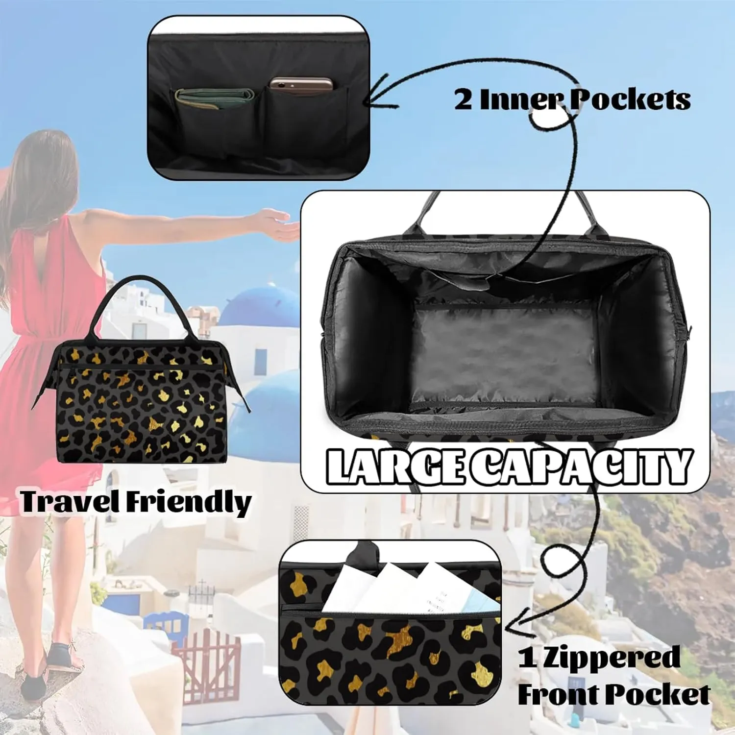 Overnight Weekender Bag for Women Men Leopard Skin Print Waterproof Carry On Travel Duffel Bags with Zipper Lightweight Sports Gym Bag Luggage Workout Handle Bags for Traveling Yoga Camping