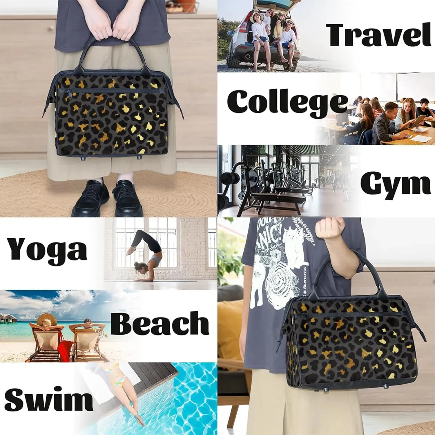 Overnight Weekender Bag for Women Men Leopard Skin Print Waterproof Carry On Travel Duffel Bags with Zipper Lightweight Sports Gym Bag Luggage Workout Handle Bags for Traveling Yoga Camping