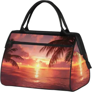 Overnight Weekender Bag for Women Men Ocean Palm Tree Sunset Waterproof Carry On Travel Duffel Bags with Zipper Lightweight Sports Gym Bag Luggage Workout Handle Bags for Traveling Yoga Camping
