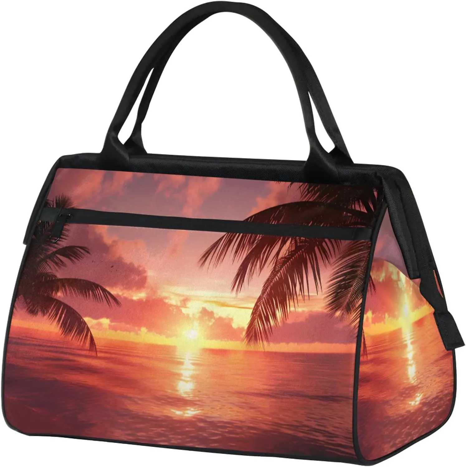 Overnight Weekender Bag for Women Men Ocean Palm Tree Sunset Waterproof Carry On Travel Duffel Bags with Zipper Lightweight Sports Gym Bag Luggage Workout Handle Bags for Traveling Yoga Camping