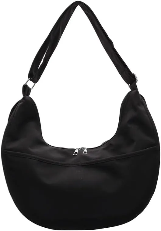 Oversized Canvas Tote Bag - Sporty Dumpling Style Shoulder Purse for Women Spacious Casual Commuter Bag with Crossbody Strap