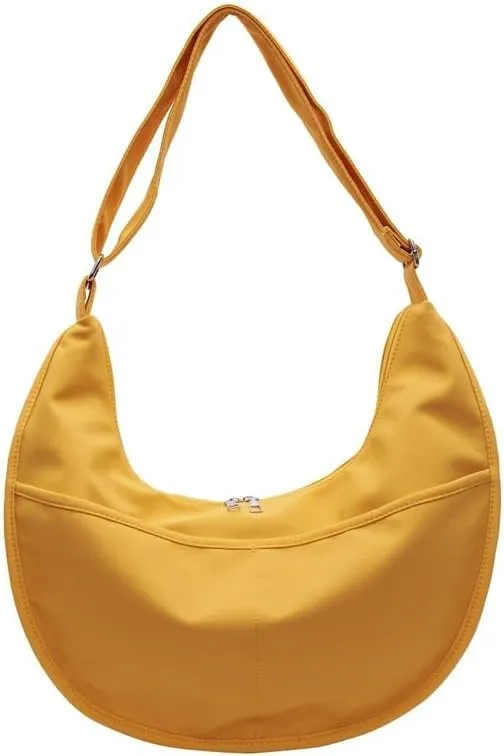 Oversized Canvas Tote Bag - Sporty Dumpling Style Shoulder Purse for Women Spacious Casual Commuter Bag with Crossbody Strap