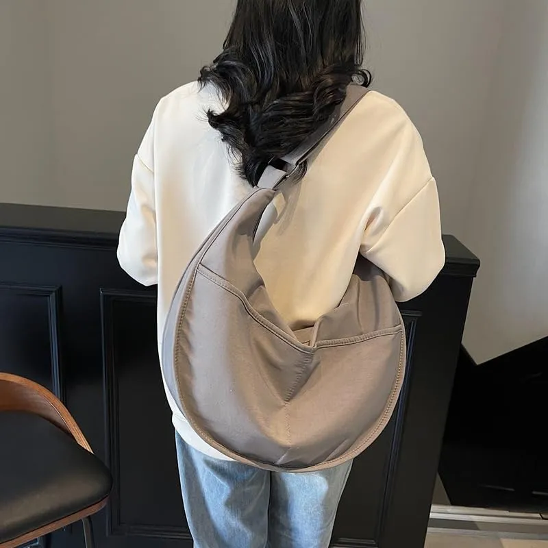 Oversized Canvas Tote Bag - Sporty Dumpling Style Shoulder Purse for Women Spacious Casual Commuter Bag with Crossbody Strap